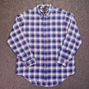 VTG Oakton Limited Shirt Men XLT Blue Plaid Casual Tall Fit USA Made Button Down
